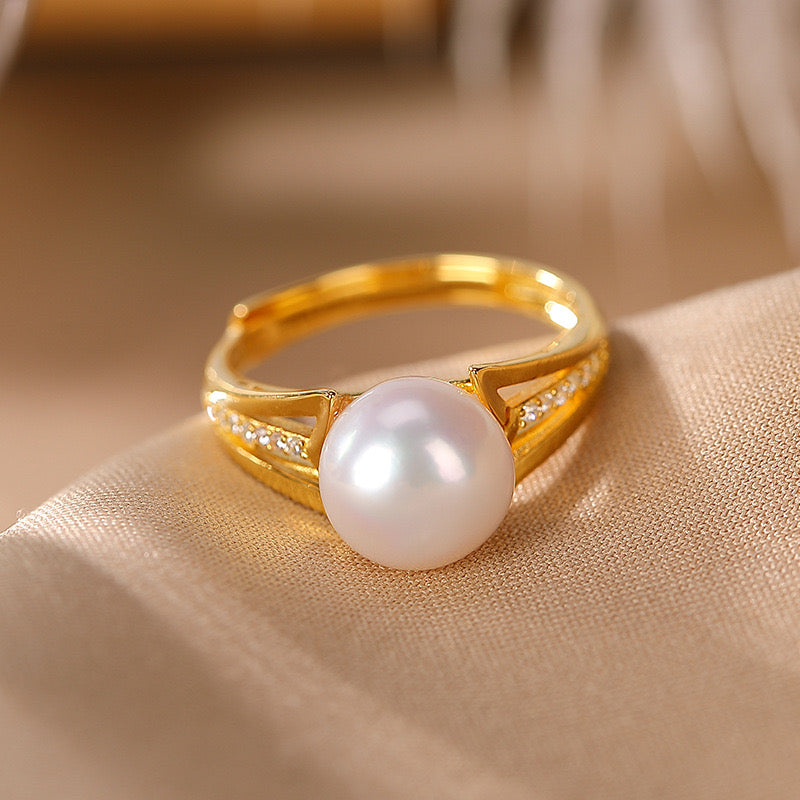 Buy 18K Gold Plated Pearl Ring Gifts for Her Chunky Pearl Ring Wedding Ring  Elegant Ring Layering Ring Minimalist Online in India - Etsy